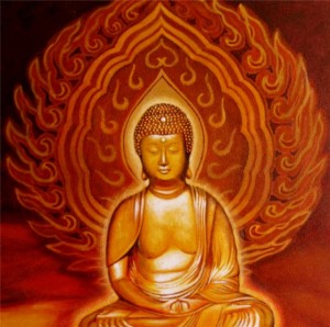 Schilderij vlammende buddha