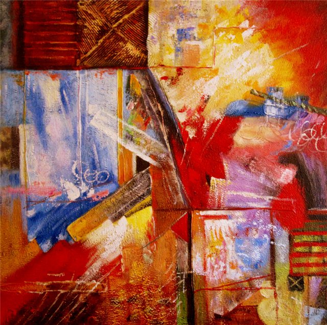 abstract schilderij rode streken