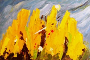 Abstract schilderij geel veld
