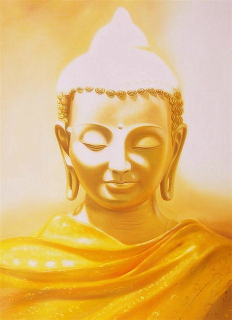 Schilderij buddha geel