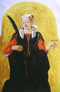 Schilderij van een jongedame met ogen in haar hand