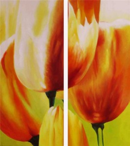 Tweeluik schilderij tulpen van dichtbij