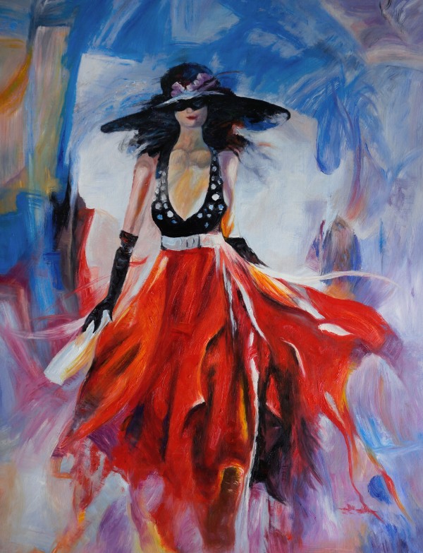 schilderij elegance van vrouw met rode jurk tn