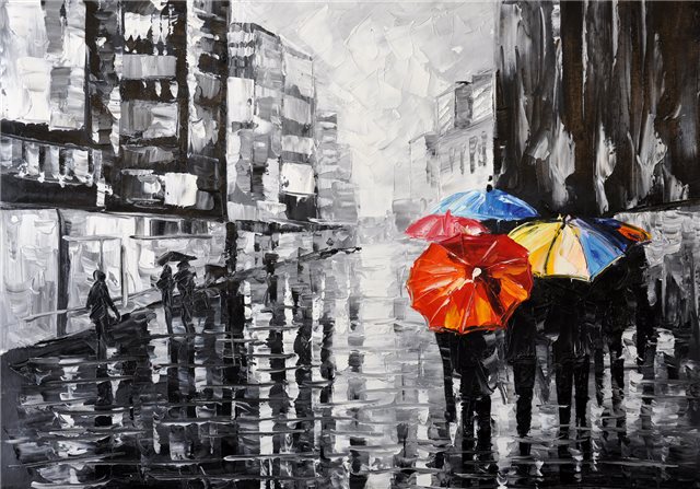 Schilderij van een regenachtige dag