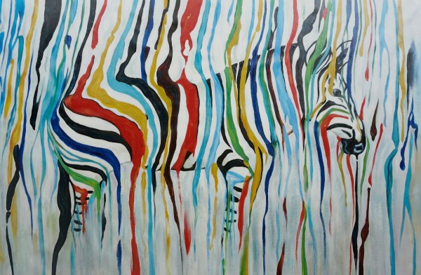 schilderij zebra multicolor met veel kleuren en strepen tn