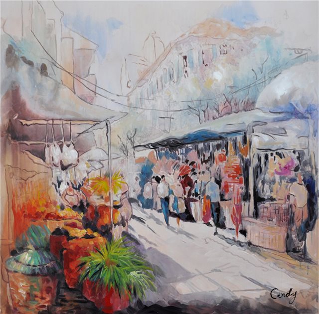 Schilderij van markt in Istanboel