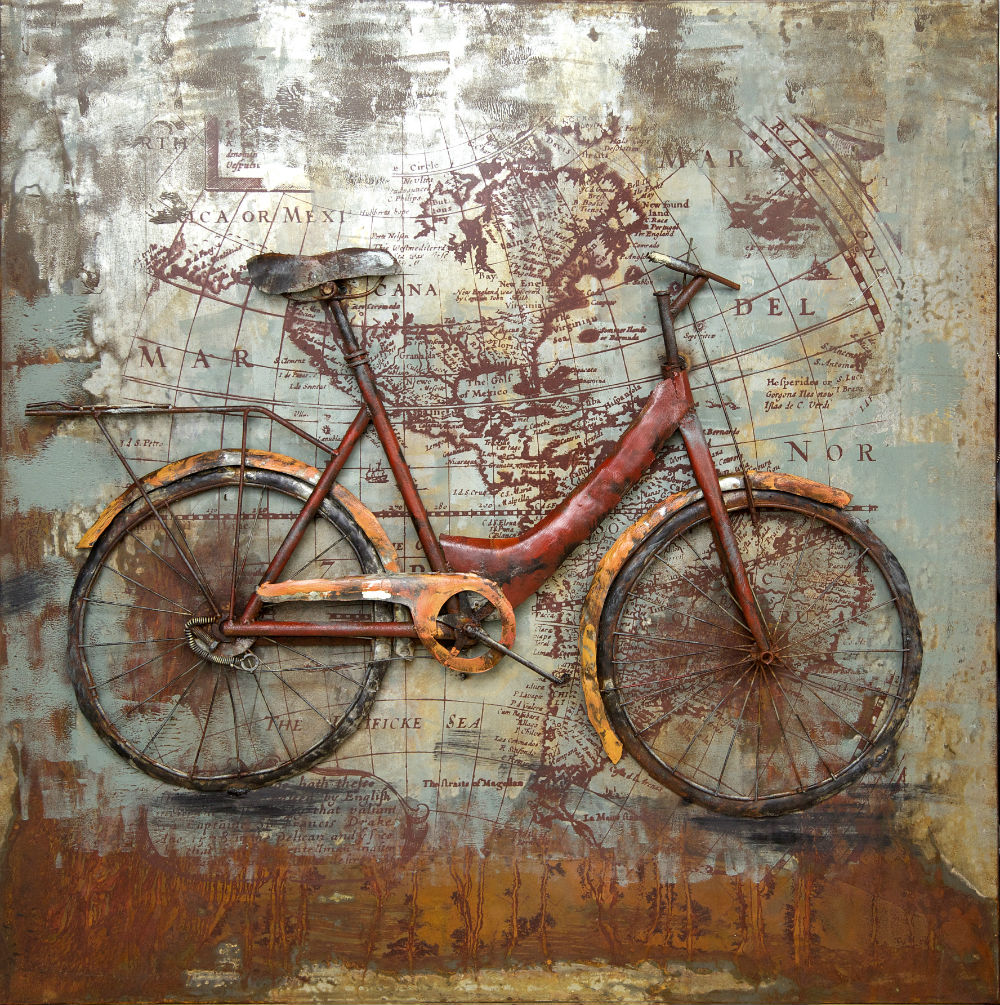 Metalen schilderij "Wereldfiets"