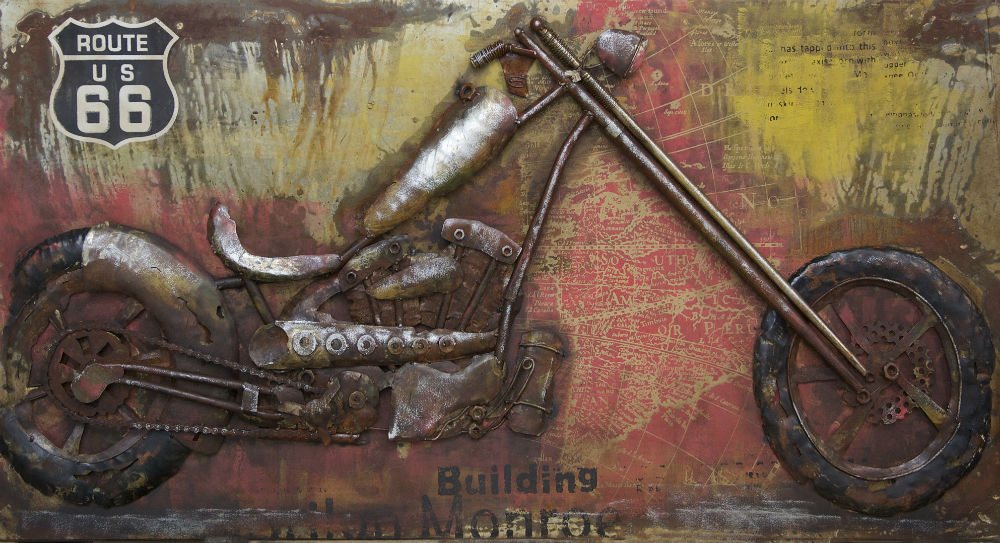 Metalen 3D-schilderij "Harley Davidson route66"
