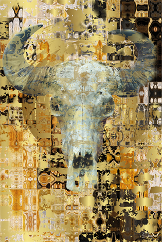 Dibond kunstwerk "Skull gold" (gouden schedel) van de digital art kunstenaar BAS 4Dreams