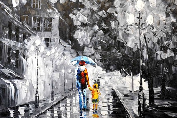 Schilderij "Rainy day" te koop @ Betaalbarekunst.nl. Dit schilderij is handgeschilderd, opgespannen en op op te hangen.