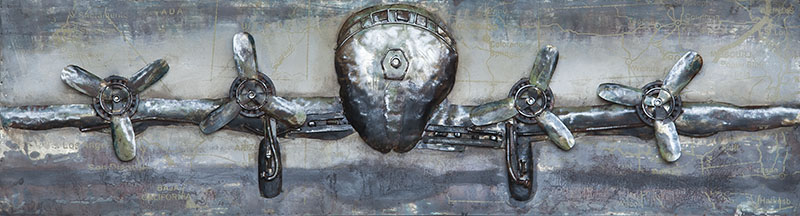 metalen schilderij klassiek propellorvliegtuig