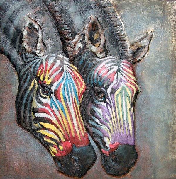 metalen schilderij twee zebra's