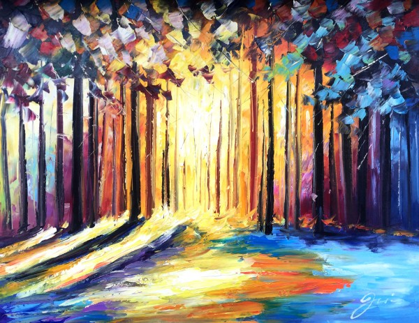 palet schilderij kleurrijk bos