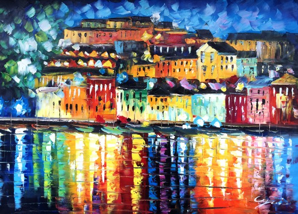 palet schilderij kleurrijke havenstad
