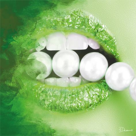 Pearls Green Vrouw Lippen Parels