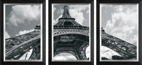 broeden Uitvoeren Doe het niet Ingelijste poster "Drieluik Eiffeltoren" van Mondiart te koop @  Betaalbarekunst.nl. Deze foto achter glas is een modern kunstwerk dat  direct op te hangen is.