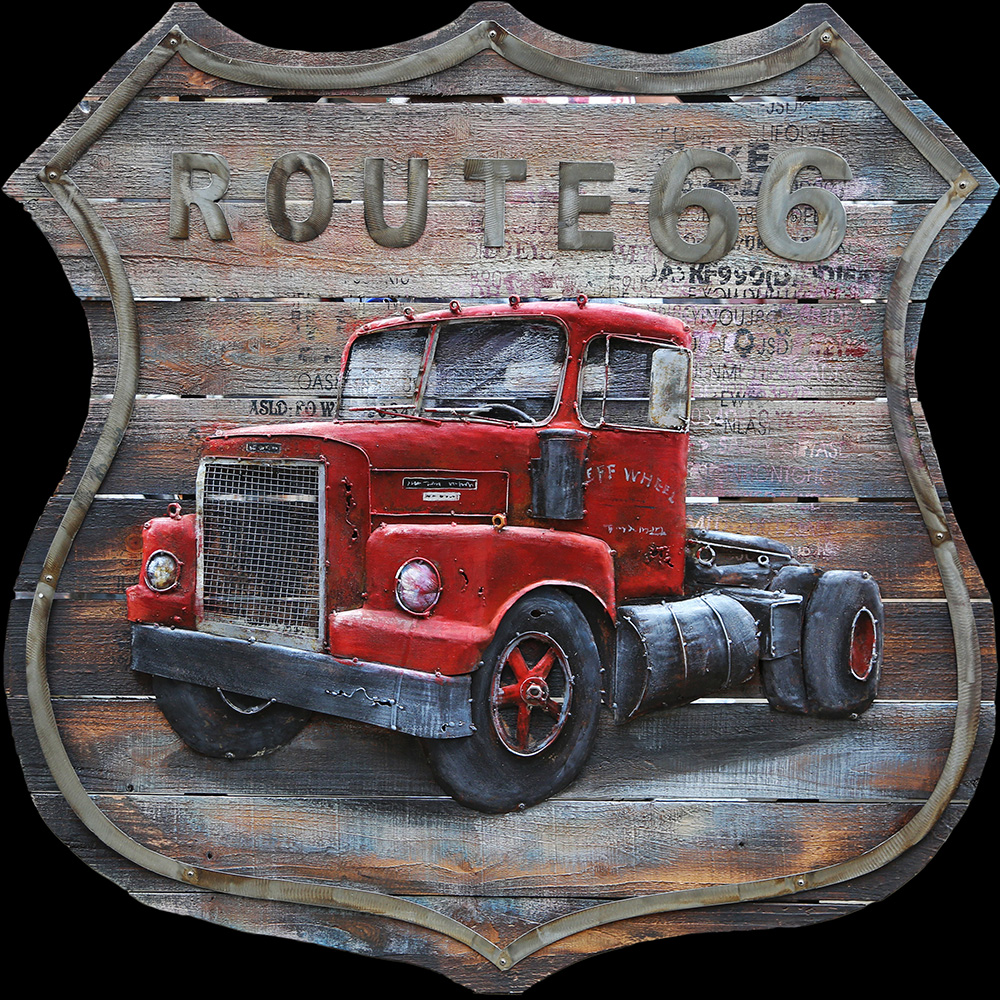 metalen schilderij rode vrachtwagen trekker route66 404 -