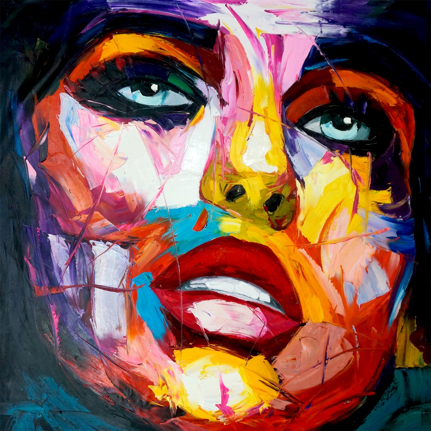 Dwars zitten Tenslotte Druppelen Schilderij "Kleurrijk vrouwengezicht" te koop @ Betaalbarekunst.nl. Dit  schilderij is handgeschilderd, opgespannen en klaar op op te hangen.
