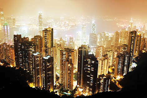 Hong Kong Island by night Stad Skyline Nacht Wolkenkrabbers