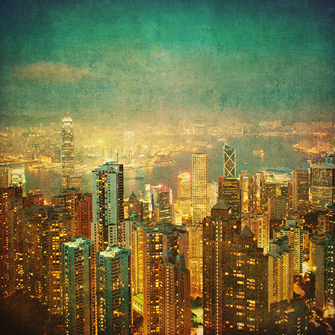 Vintage image of Hong Kong Stad Wolkenkrabbers Skyline