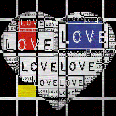 Love heart illustration Mondriaan Roy Liechtenstein Tekst