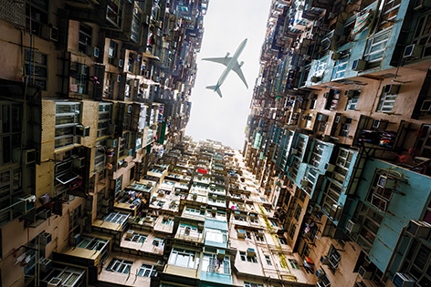 Old apartment in Hong Kong Vliegtuig Flats Stad