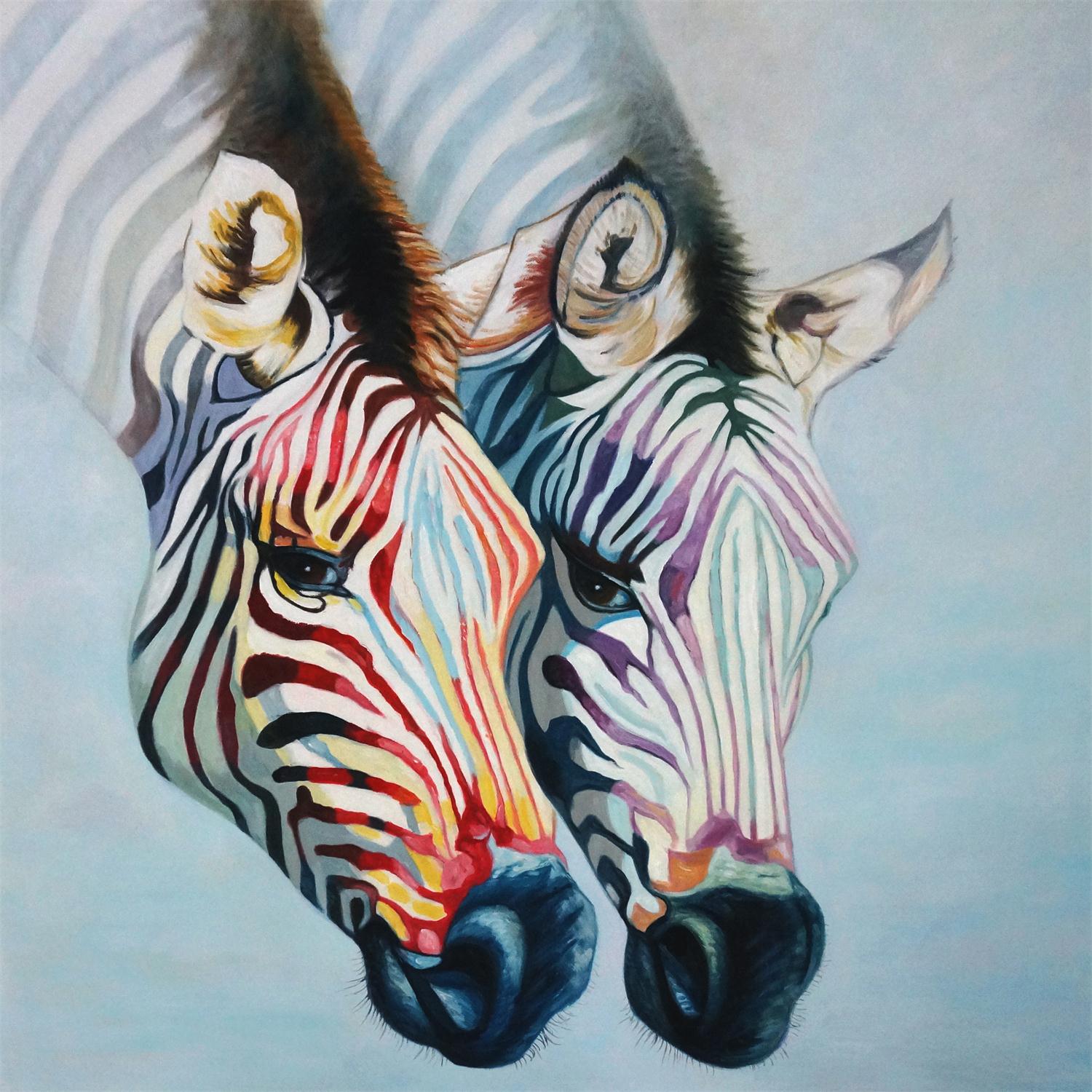 kleurrijk schilderij twee koppen zebra's - EA-1700057