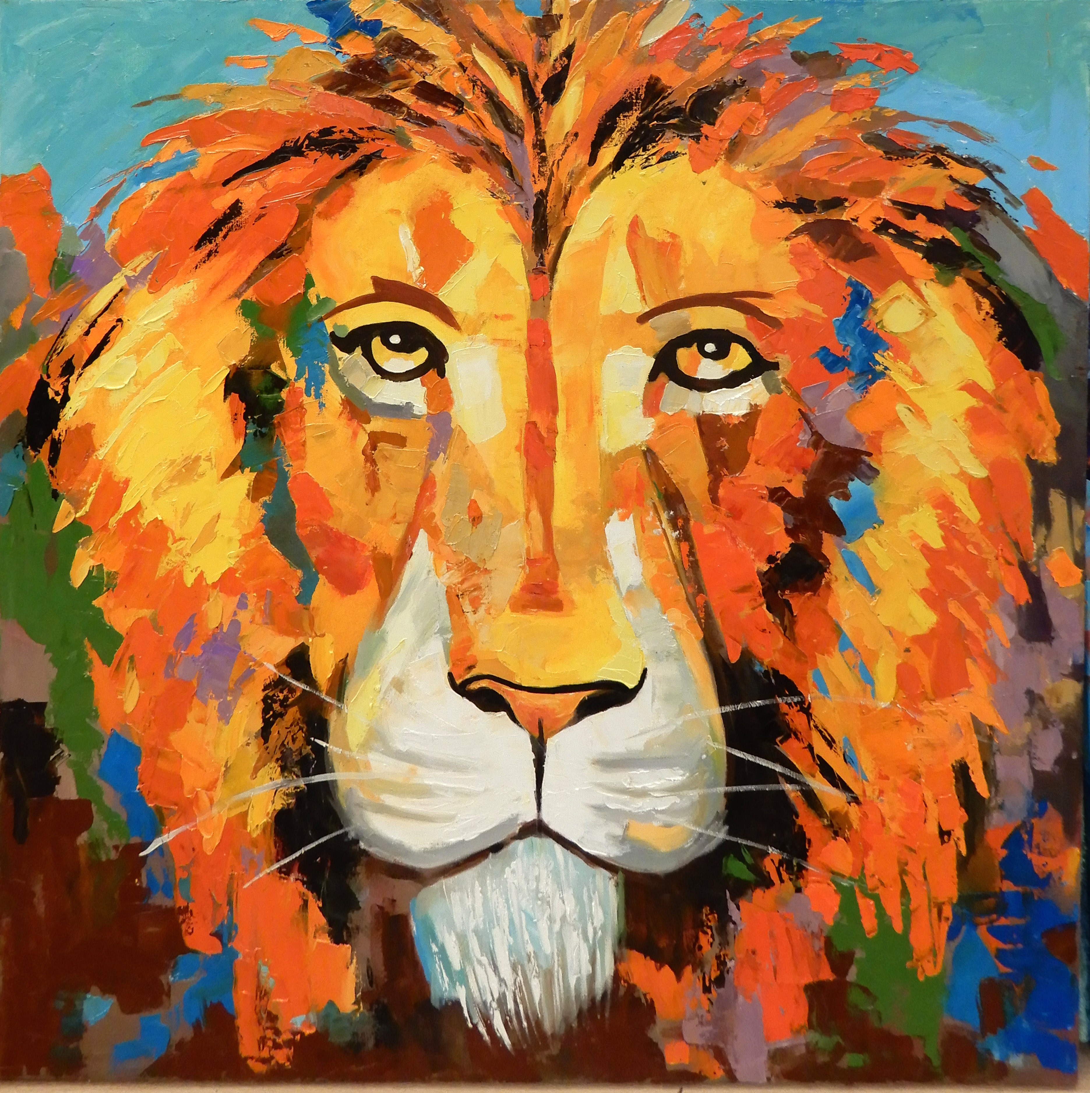 Schilderij "Kleurrijke leeuw" -