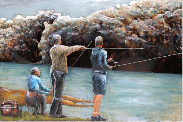 Metalen schilderij Family fishing at sea