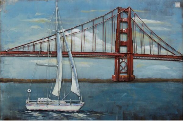 Metalen schilderij Sailing near the Golden Gate Bridge