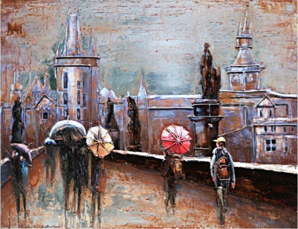 Metalen schilderij Wandeling met de paraplu