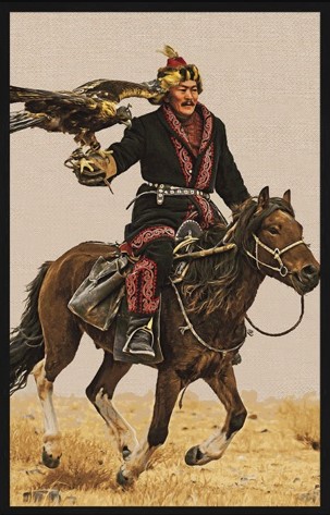 Portrait Gobelin Eaglehunter on horse van Mondiart