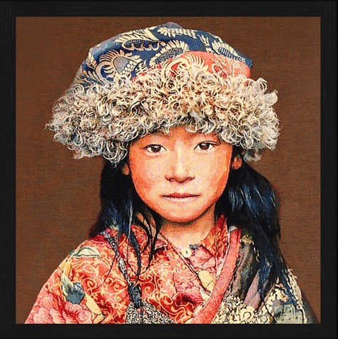 Vierkant Gobelin Tibetan Child Taupe van Mondiart