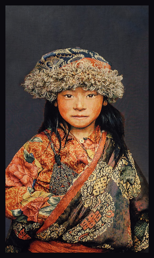 Portrait Gobelin Tibetan Child Blue van Mondiart