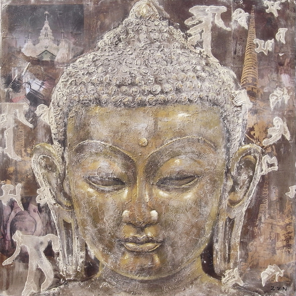 "Wisdom of Buddha" te koop @ Betaalbarekunst.nl. Dit schilderij is handgeschilderd, opgespannen en klaar op op te