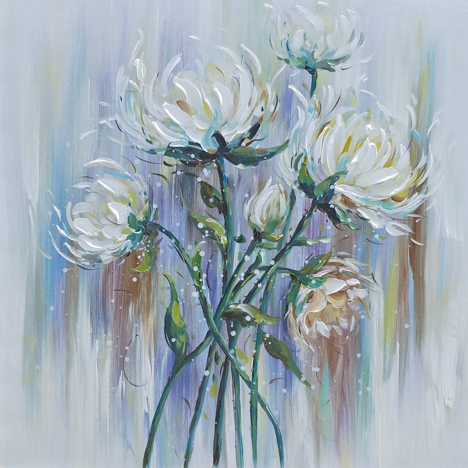 Nylon pen landheer Schilderij "White Flower Delight" te koop @ Betaalbarekunst.nl. Dit  schilderij is handgeschilderd, opgespannen en klaar op op te hangen.
