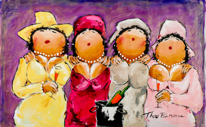 Schilderij "Dikke dames schilderij "Hoedjes Feest" van Broeren" te koop @ Betaalbarekunst.nl