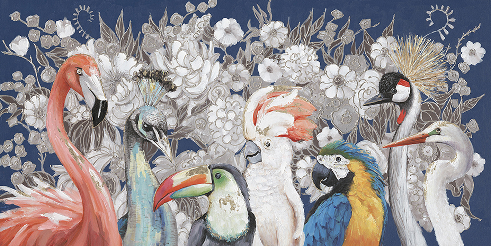 verhaal mosterd heldin Schilderij "Tropische vogels" te koop @ Betaalbarekunst.nl. Dit schilderij  is handgeschilderd, opgespannen en klaar op op te hangen.