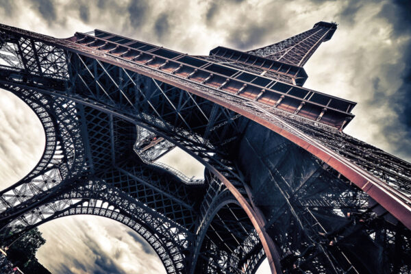 View of Eiffel tower in Grungy dramatic style